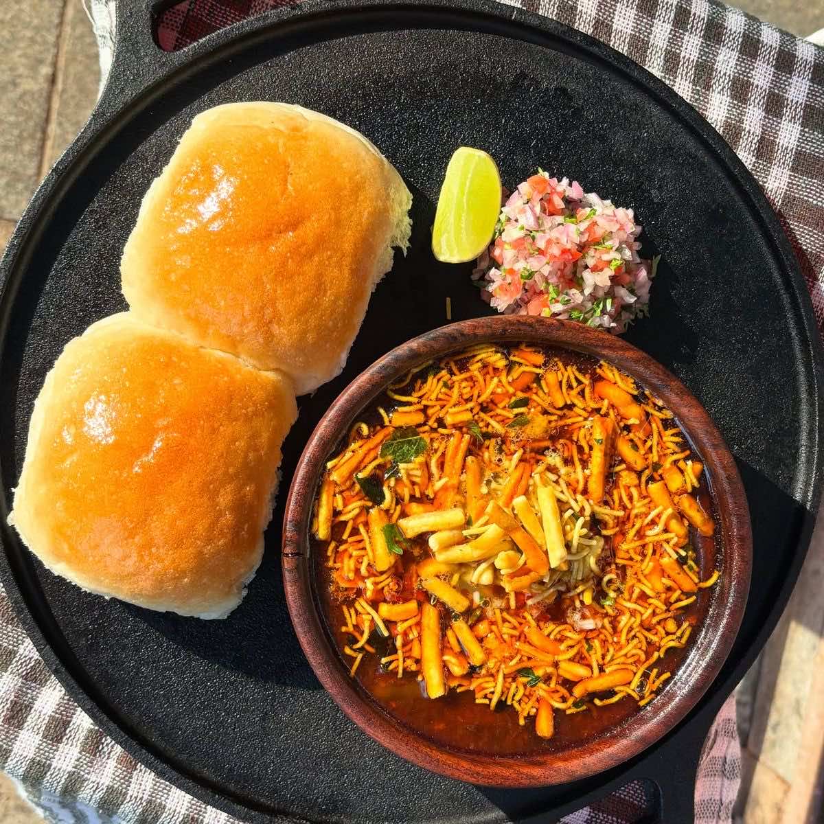 Extra spicy misal with fresh red tarri at Dalchini