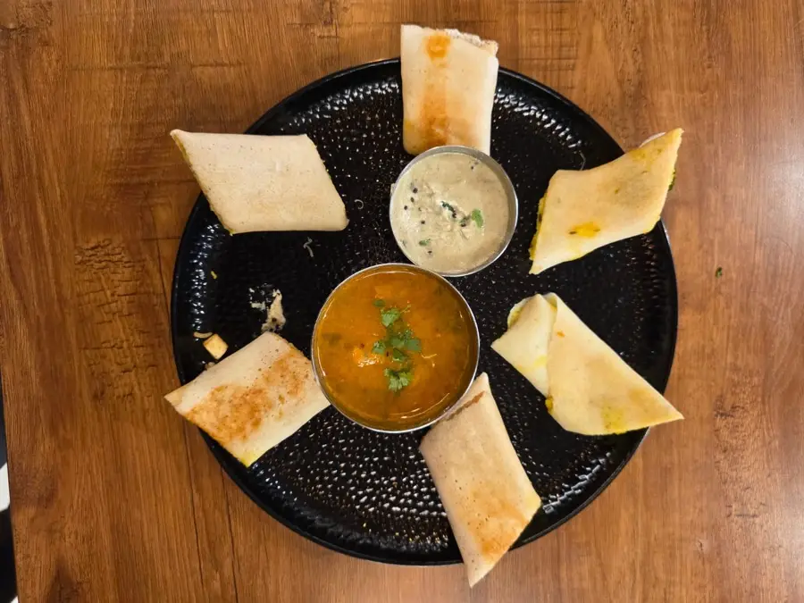 Golden crisp Masala Dosa with chutney and sambar